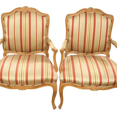Sale Photo Thumbnail #132: Pr Country FR Style Stripped Decorator Arm Chairs
