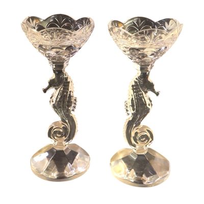 Sale Photo Thumbnail #249: Pr Waterford sea horse pillar candle sticks-like new