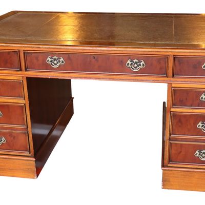 Sale Photo Thumbnail #57: VTG English Style LT Yew Wood 3pc Exec Desk Orig Fin