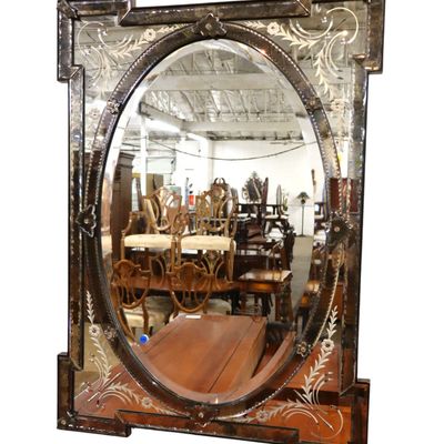 Sale Photo Thumbnail #175: Antq IT Venetian Etched Beveled Wall Mirror Oval