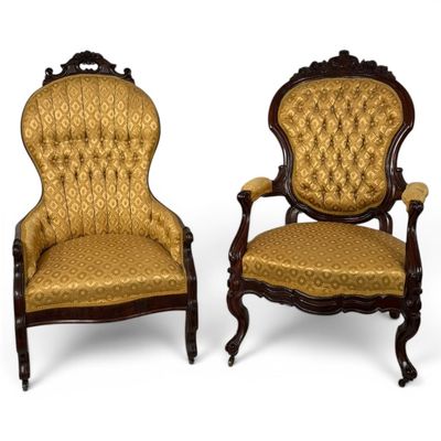 Sale Photo Thumbnail #214: Associated Victorian Walnut Parlor Chairs