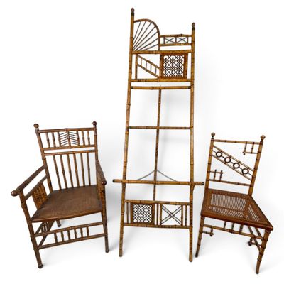 Sale Photo Thumbnail #223: English Aesthetic Bamboo Easel and Two Chairs