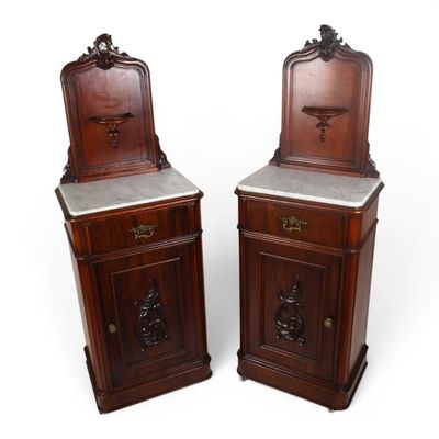Sale Photo Thumbnail #98: Pair Rosewood Marble-Top Bedside Cabinets