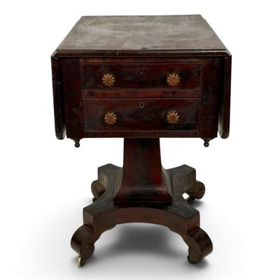 Sale Photo Thumbnail #304: American Classical Mahogany Drop-Leaf Sewing Table, Circa 1830-1845