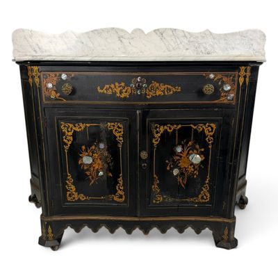 Sale Photo Thumbnail #167: Victorian Ebonized Shell Inlaid Washstand