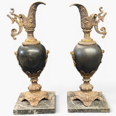 Sale Photo Thumbnail #34: Pair French Gilt-Brass Mounted Dark Stone Ewers