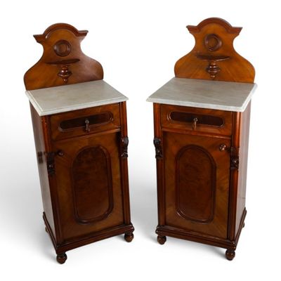 Sale Photo Thumbnail #77: Pair Italian Walnut Marble Top Commodes