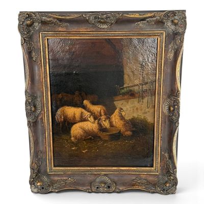 Sale Photo Thumbnail #153: 19th C. Pastoral Sheep Oil on Canvas