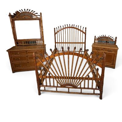 Sale Photo Thumbnail #220: English Aesthetic Movement Bamboo Bedroom Suite