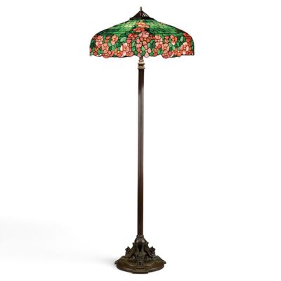 Sale Photo Thumbnail #70: Rare Handel Hollyhock Leaded Floor Lamp