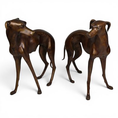 Sale Photo Thumbnail #16: Pair Life-Size Bronze Greyhound Figures