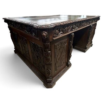 Sale Photo Thumbnail #171: Continental Renaissance Revival Carved Oak Pedestal Desk, Circa 1900