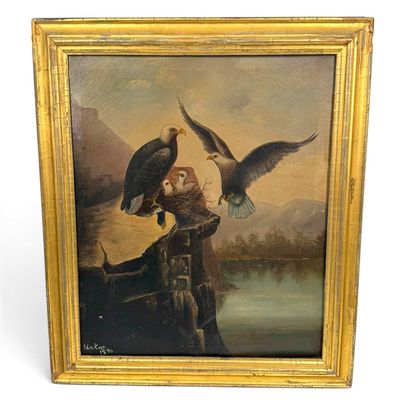 Sale Photo Thumbnail #133: Ida Koch Bald Eagle Family Oil on Canvas