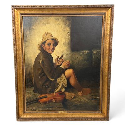 Sale Photo Thumbnail #122: J.L. Ronay Young Violinist Painting