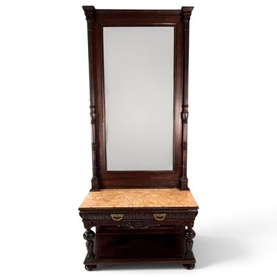 Sale Photo Thumbnail #92: Monumental Walnut Pier Mirror and Console