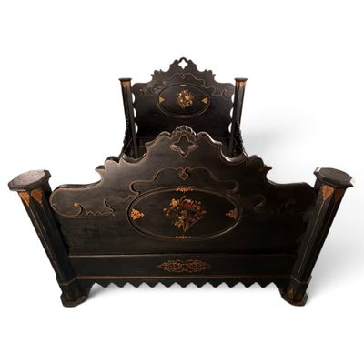 Sale Photo Thumbnail #166: Victorian Ebonized Shell Inlaid Bed