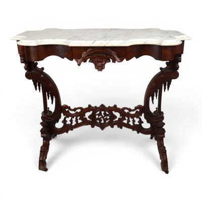 Sale Photo Thumbnail #140: Gothic Revival Mahogany Marble-Top Table