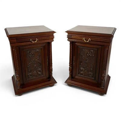 Sale Photo Thumbnail #113: Pair French Walnut Griffin Bedside Cabinets