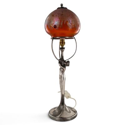 Sale Photo Thumbnail #28: Argentor Jugendstil Figural Table Lamp with Loetz-Attributed Iridescent Glass Shade