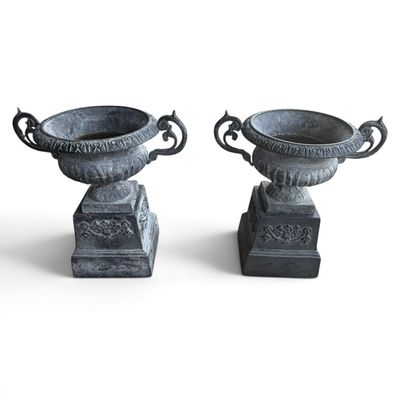 Sale Photo Thumbnail #268: Pair Monumental Cast Iron Garden Urns