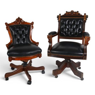 Sale Photo Thumbnail #290: Two Victorian Revival Swivel Chairs