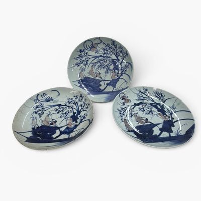 Sale Photo Thumbnail #125: Three Chinese Qing Blue and Red Bird Plates