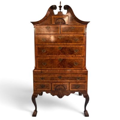 Sale Photo Thumbnail #93: Burl Walnut Chippendale Revival Highboy