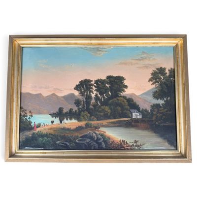 Sale Photo Thumbnail #176: American Mountain Lake Landscape Oil on Canvas