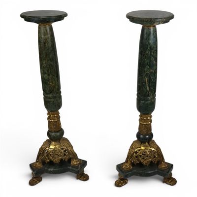 Sale Photo Thumbnail #27: Pair Gilt-Bronze Green Marble Pedestals