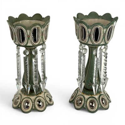Sale Photo Thumbnail #17: Pair Bohemian Porcelain Mantel Lustres