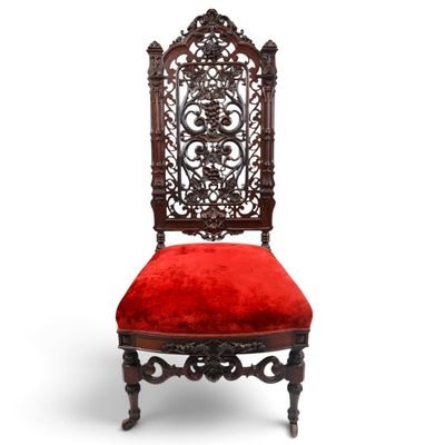 Sale Photo Thumbnail #15: Renaissance Revival Carved Rosewood High-Back Chair, Attr. to Alexander Roux
