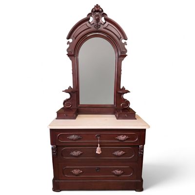 Sale Photo Thumbnail #250: Mahogany Marble Top Dresser with Mirror