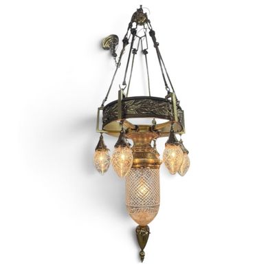 Sale Photo Thumbnail #163: Large Art Nouveau Style Cut Glass and Metal Chandelier