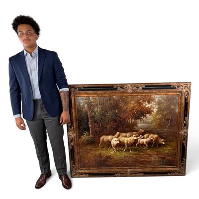 Sale Photo Thumbnail #137: R. Giglio Large Woodland Sheep Painting