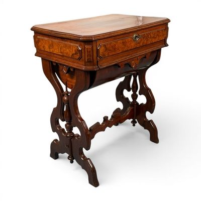 Sale Photo Thumbnail #147: Victorian Walnut Burl Sewing Table