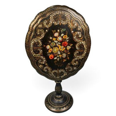 Sale Photo Thumbnail #20: English Papier-Mache Mother-of-Pearl Table
