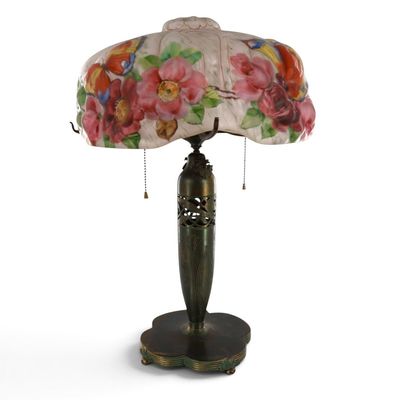 Sale Photo Thumbnail #13: Fine Pairpoint Papillon Butterfly and Rose Puffy Table Lamp