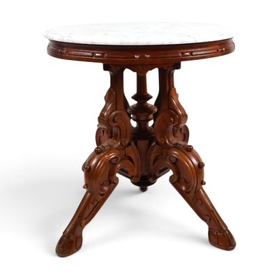 Sale Photo Thumbnail #59: Rare Compact Renaissance Revival Marble-Top Side Table, Attr. to Thomas Brooks