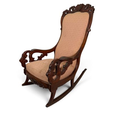 Sale Photo Thumbnail #306: American Rococo Revival Carved Walnut Lincoln Rocking Chair, Circa 1870-1890