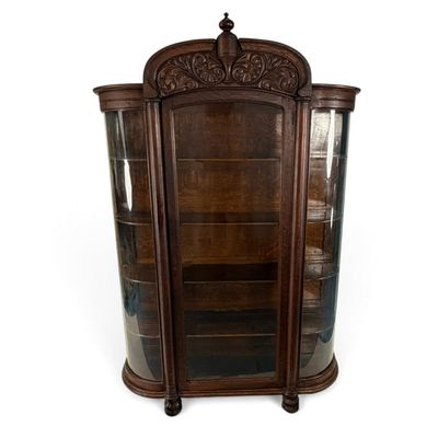Sale Photo Thumbnail #232: American Late Victorian Carved Oak Curved-Glass China Cabinet