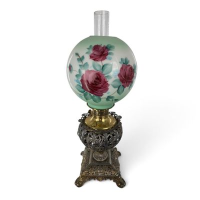 Sale Photo Thumbnail #253: Victorian Floral Glass Banquet Oil Lamp