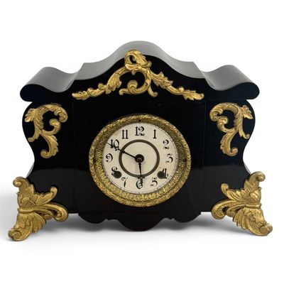 Sale Photo Thumbnail #209: Black Enameled Gilt Metal Mantel Clock
