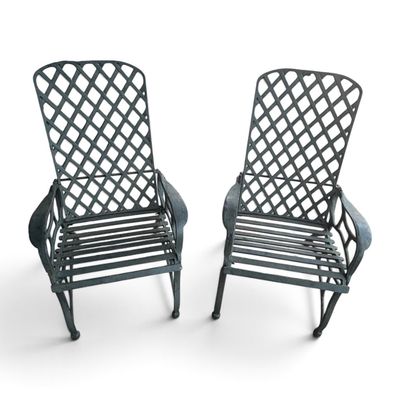 Sale Photo Thumbnail #266: Pair Cast Iron Lattice Garden Chairs