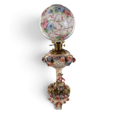 Sale Photo Thumbnail #40: Large Porcelain Figural Floral Parlor Lamp