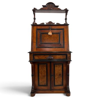 Sale Photo Thumbnail #60: Victorian Eastlake Walnut and Burl Secretary Desk