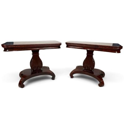 Sale Photo Thumbnail #86: Pair Classical Mahogany Lyre Card Tables