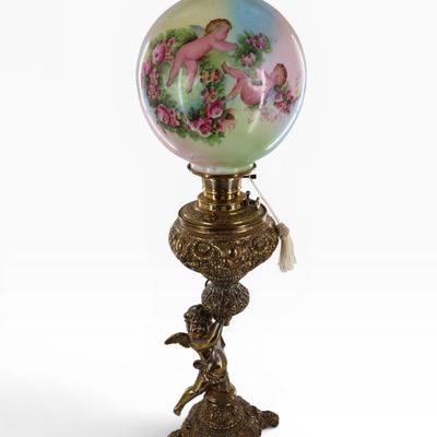 Sale Photo Thumbnail #181: Victorian Figural Brass Banquet Lamp