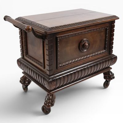 Sale Photo Thumbnail #21: Regency Revival Carved Mahogany Bar Trolley on Paw-Foot Casters