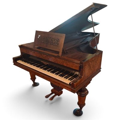 Sale Photo Thumbnail #87: Broadwood Burl Walnut Boudoir Grand Piano