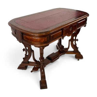 Sale Photo Thumbnail #295: American Renaissance Revival Walnut Library Table, Circa 1870-1885